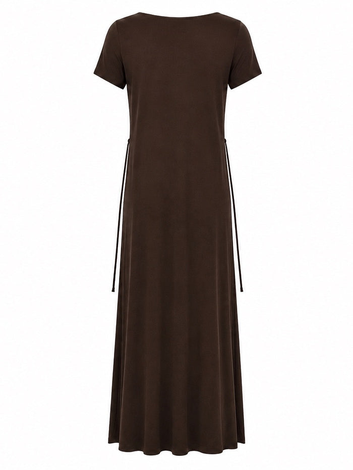 Bamboo Short Slv Scoop Neck Maxi Dress - Cocoa