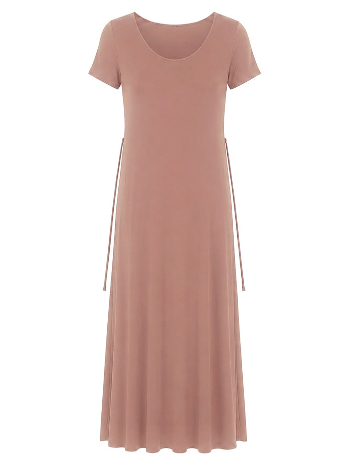 Bamboo Short Slv Scoop Neck Maxi Dress - Toffee
