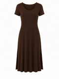 Bamboo Short Slv Scoop Neck Midi Dress - Cocoa
