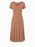 Bamboo Short Slv Scoop Neck Midi Dress - Toffee
