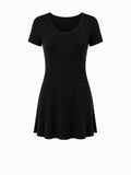 Bamboo Short Slv Scoop Neck Mini Dress - Black