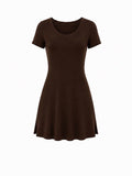 Bamboo Short Slv Scoop Neck Mini Dress - Cocoa