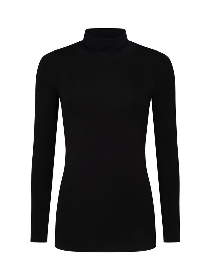 Black turtleneck sweater on a white background