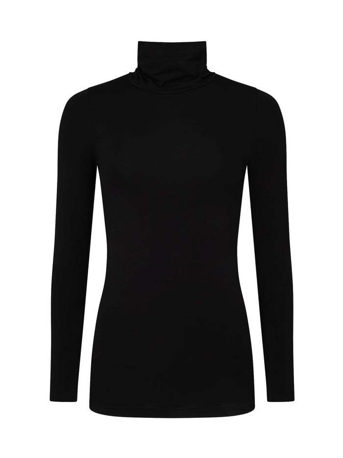 Black turtleneck sweater on a white background