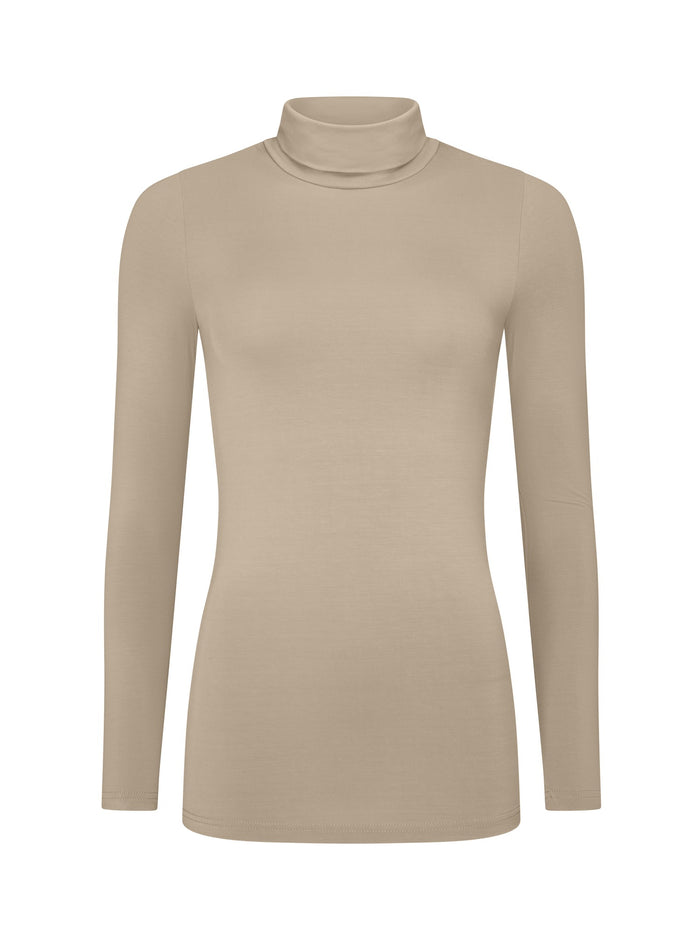 Beige turtleneck sweater on a white background