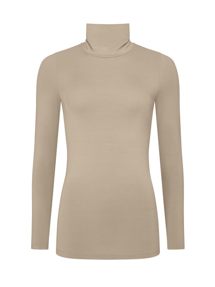 Beige turtleneck sweater on a white background