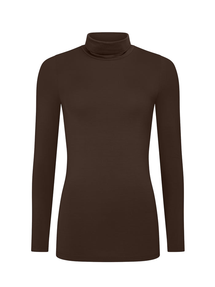 Brown turtleneck sweater on a white background