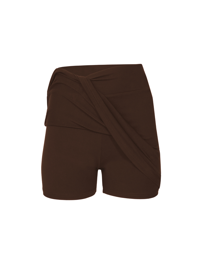 cocoa brown women's skort, skirt with hidden bike shorts underneath, women's bamboo clothing