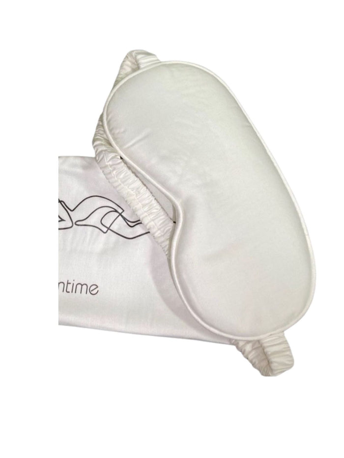 bamboo sleep eye mask with a drawstring travel bag in white, bamboo bedding