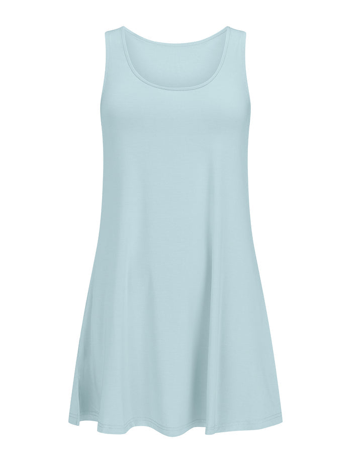 Light Topaz Blue Sleeveless Tunic Dress reversible with boat or scoop neck line, womens bamboo clothing