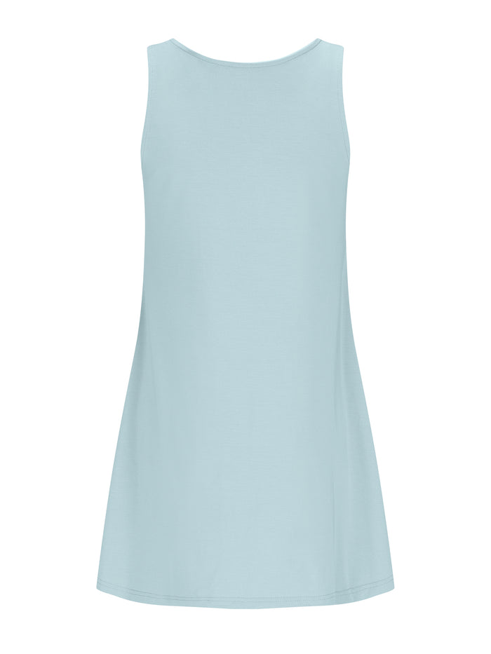 Light Topaz Blue Sleeveless Tunic Dress reversible with boat or scoop neck line, womens bamboo clothing