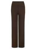 cocoa brown full length straight leg pants, double layered adjustable/high waistband, classic cut, women's bamboo clothing
