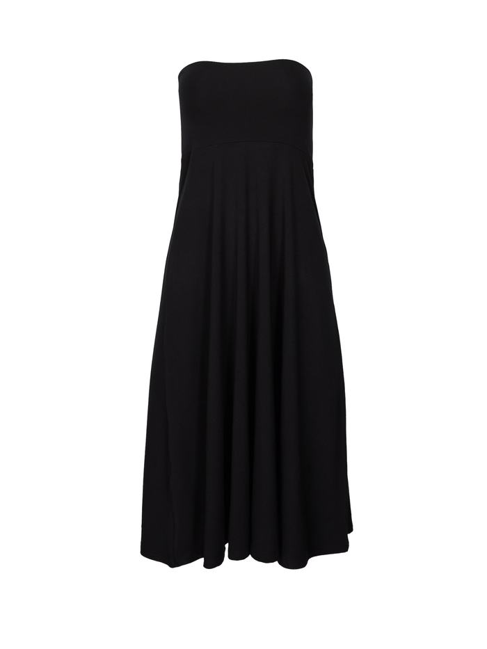 Black swing style long swishy skirt, converts to strapless dress, double layered deep waistband, women's bamboo clothing