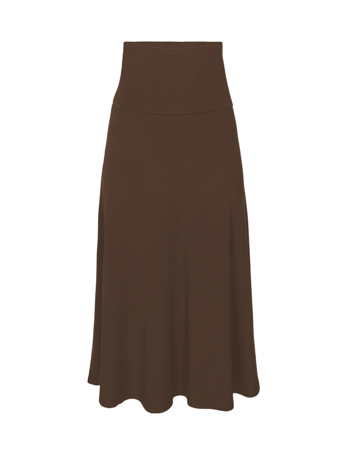 Cocoa swing style long swishy skirt, converts to dress, mid - low calf length, double layered deep waistband, women's bamboo clothing
