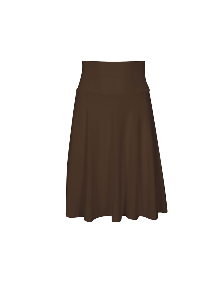 Cocoa brown length swing style swishy mini skirt with adjustable high waistband, women's bamboo clothing