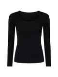 Black long-sleeve v neck shirt on a white background
