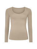 Bamboo V-Neck Long Sleeve Tee - Caramel