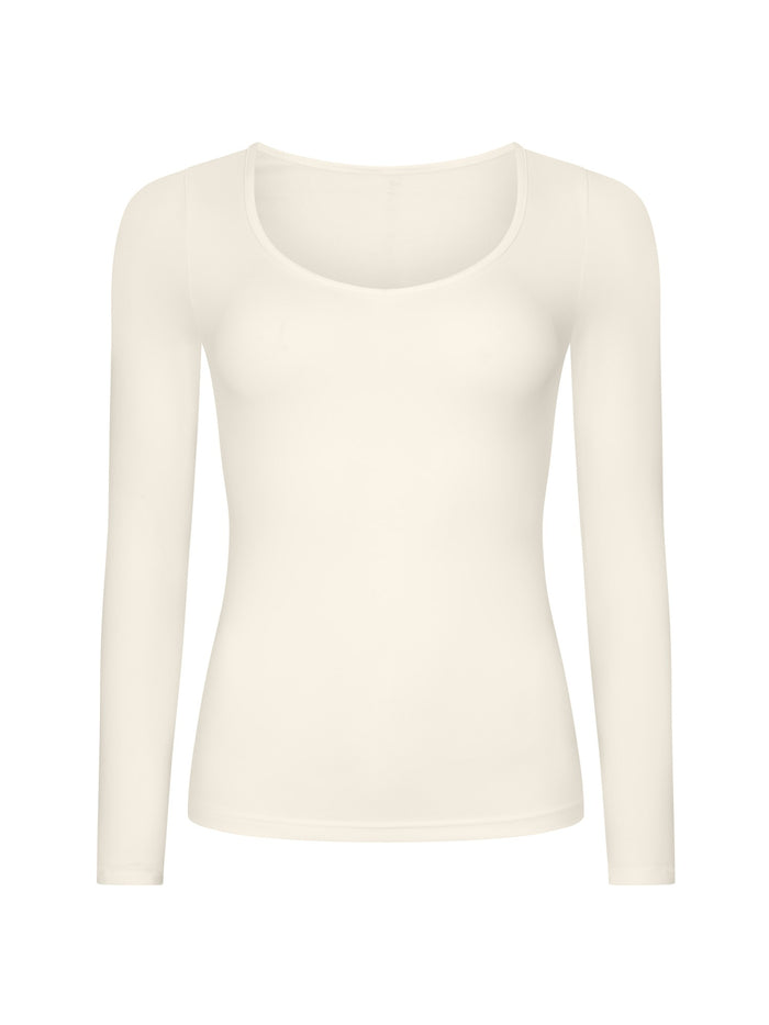Bamboo V-Neck Long Sleeve Tee - Cream