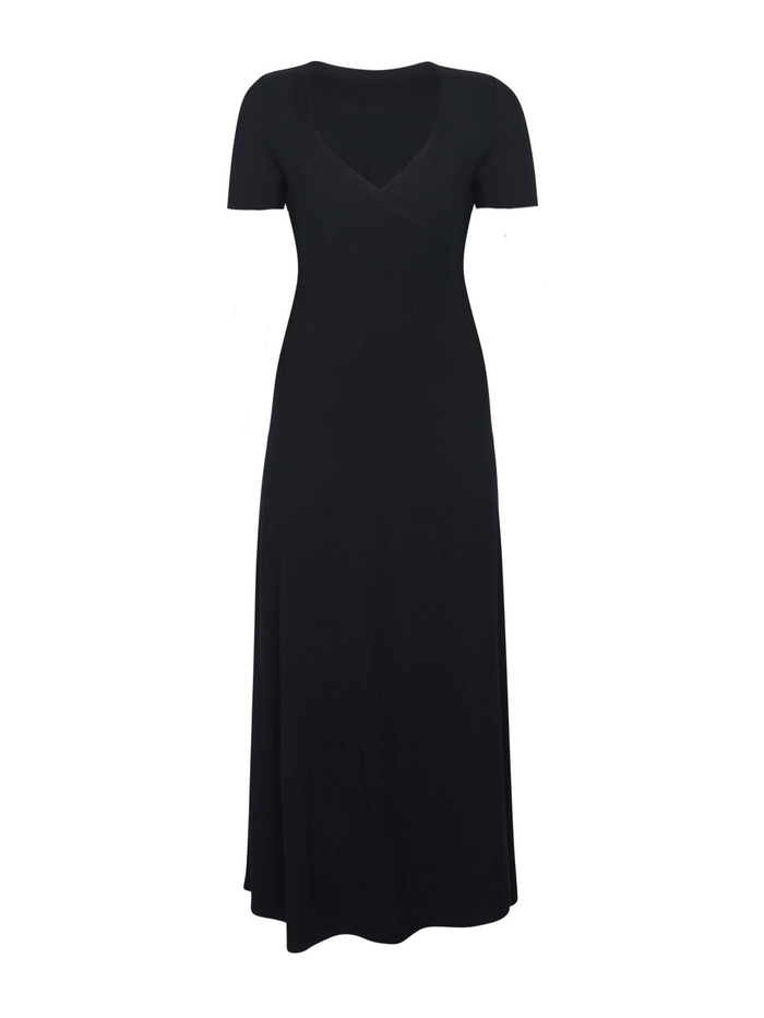 Bamboo Wrap Dress - Maxi - Short Sleeve - Black