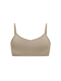 Caramel wireless yoga bra, subtle v front, soft cup braelette with adjustable camisole straps, women's bamboo underwear
