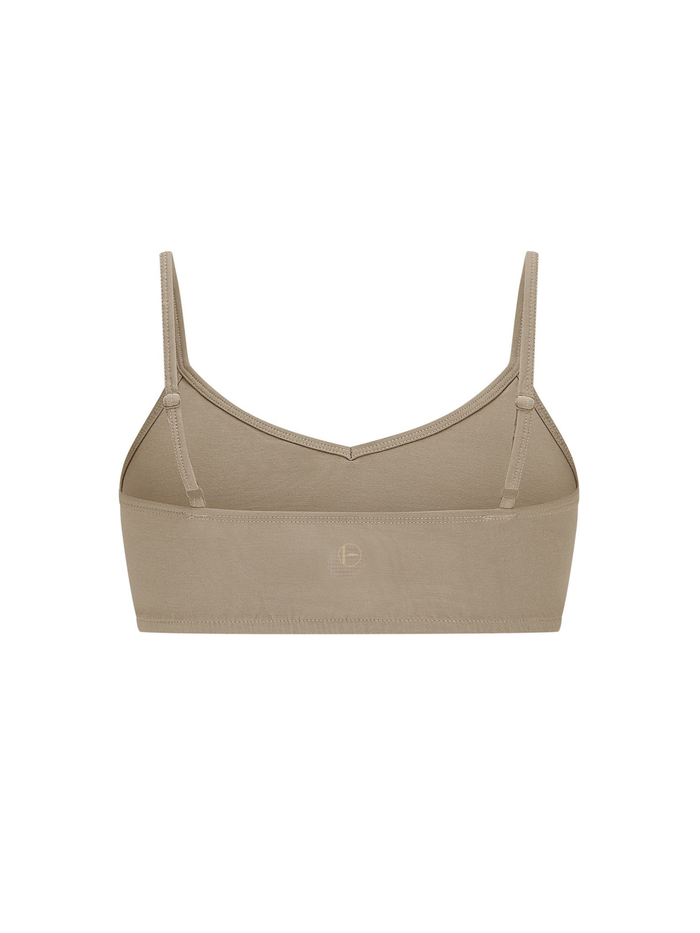 Caramel wireless yoga bra, subtle v front, soft cup braelette with adjustable camisole straps, women's bamboo underwear