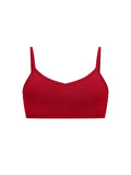 chili pepper red wireless yoga bra, subtle v front, soft cup bralette with adjustable camisole straps, women's bamboo underwear