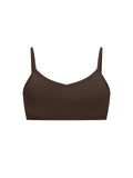 Cocoa brown wireless yoga bra, subtle v front, soft cup bralette with adjustable camisole straps, women's bamboo underwear