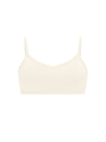 Cream wireless yoga bra, subtle v front, soft cup bralette with adjustable camisole straps, women's bamboo underwear