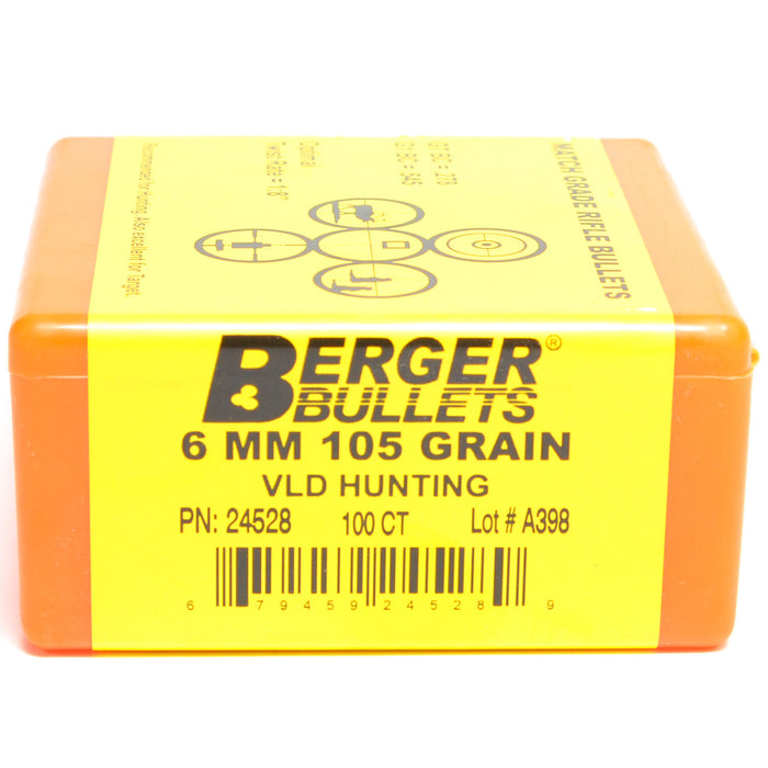Berger .243 Diameter 105 Grain Boat Tail Hollow Point Hunting VLD 100 Count Bullets