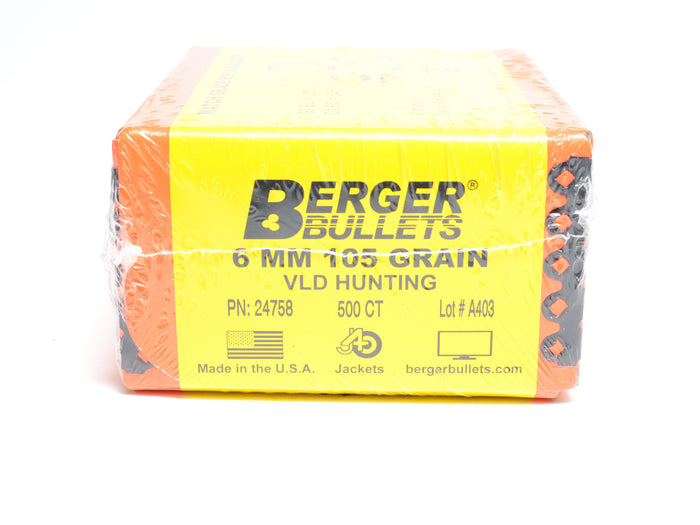 Berger .243 Diameter 105 Grain Boat Tail Hollow Point Hunting VLD 100 Count Bullets