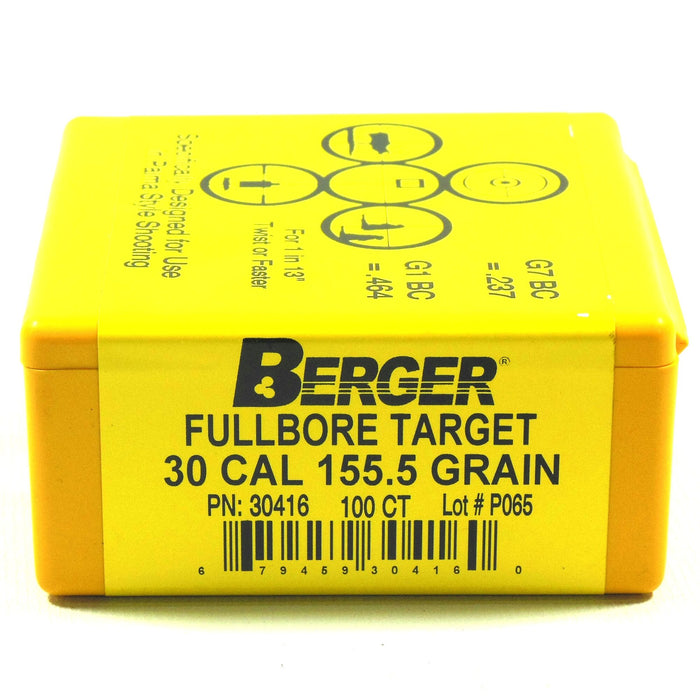 Berger .308 Diameter 155.5 Grain Boat Tail Hollow Point Fullbore Target Bullets