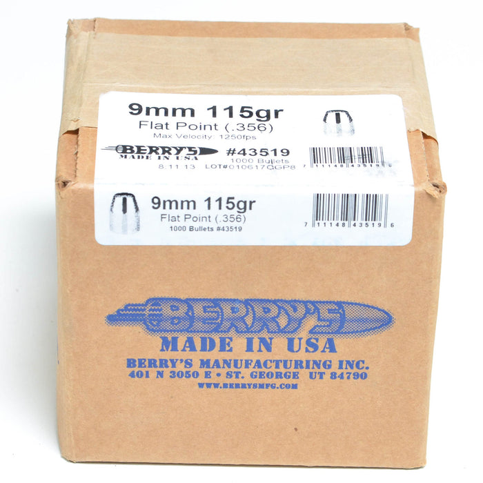Berry's .356 Diameter 115 Grain Flat Point 1000 Count Bullets