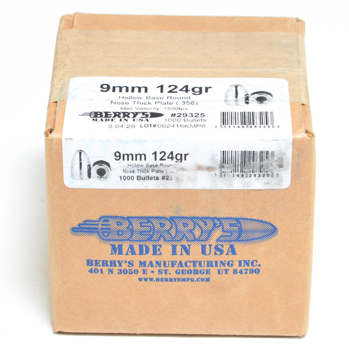 Berry's .356 Diameter 124 Grain Hollow Base Round Nose Bullets