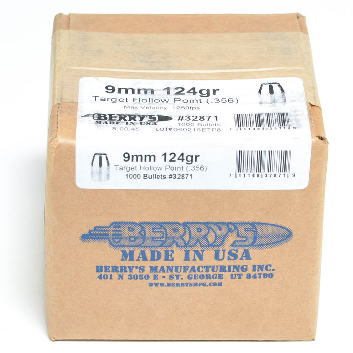 Berry's .356 Diameter 124 Grain Hollow Point Target 1000 Count Bullets