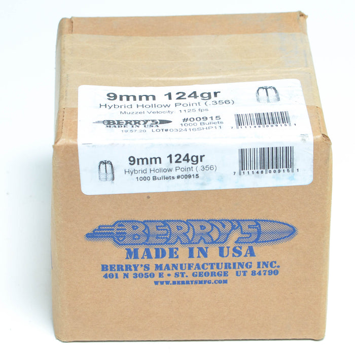 Berry's .356 Diameter 124 Grain Hollow Point Target Bullets