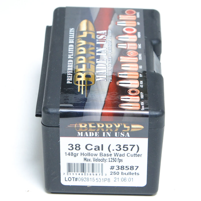 Berry's .357 Diameter 148 Grain Hollow Base Wadcutter 250 Count Bullets (38 Special, 357 Magnum)