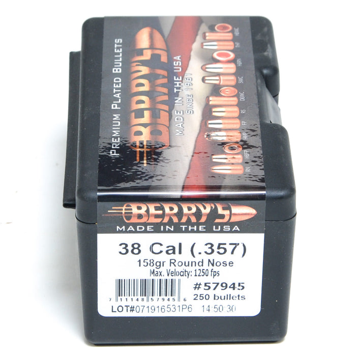 Berry's .357 Diameter 158 Grain Round Nose Bullets (38 Special, 357 Magnum)