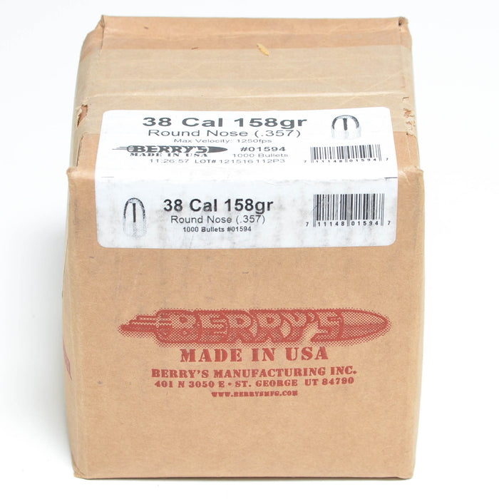 Berry's .357 Diameter 158 Grain Round Nose Bullets (38 Special, 357 Magnum)