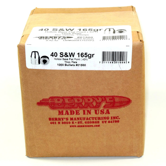 Berry's .401 Diameter 165 Grain Hollow Base Flat Point Bullets