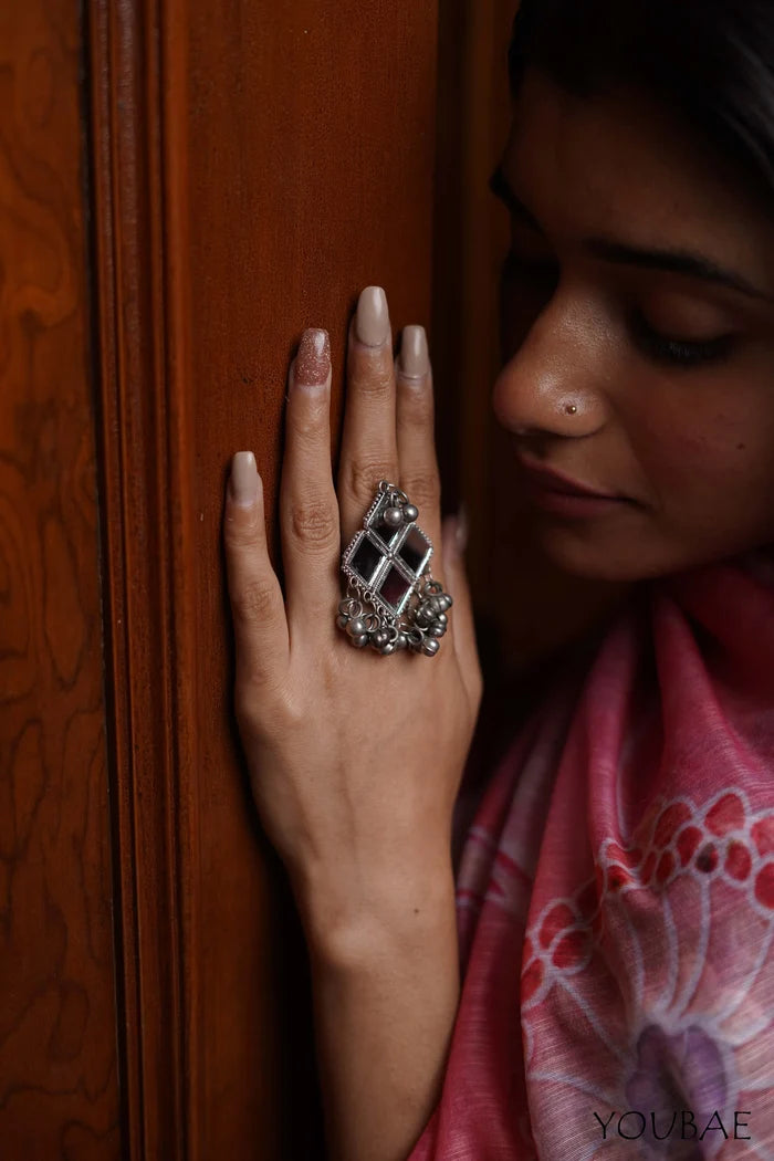 Bhuvi Oxidised Free Size, Adjustable Ring