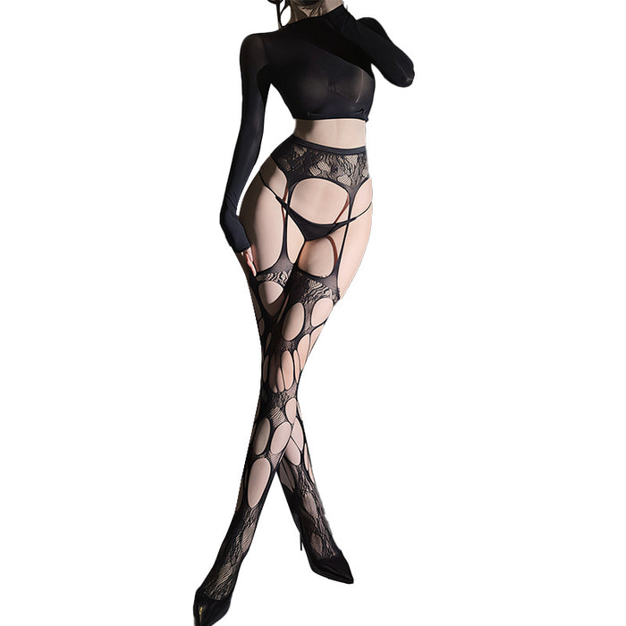 Black fishnet thigh-high product view