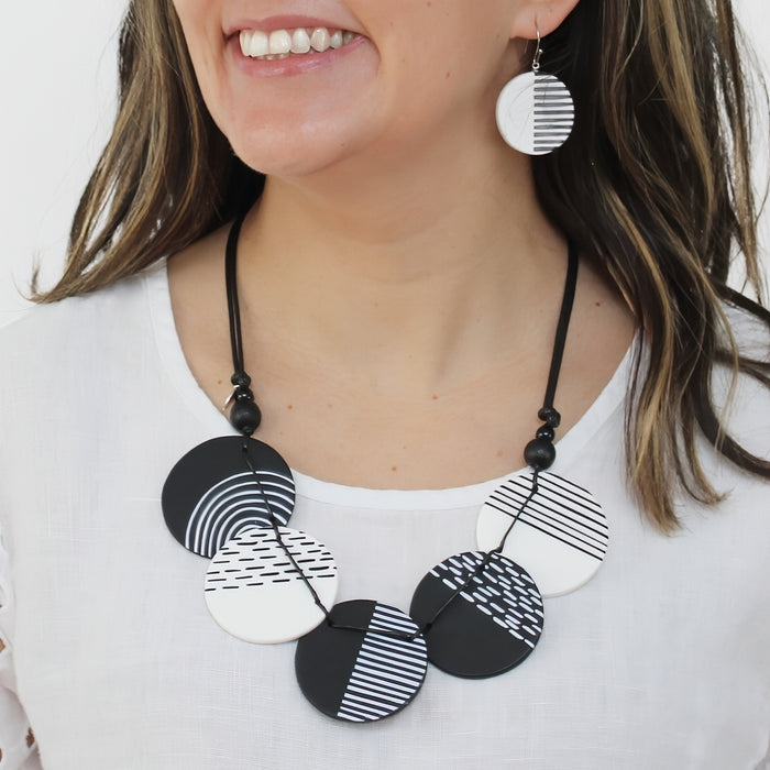 Black Harlowe Round Disc Necklace - Sylca Designs - Chunky Jewelry