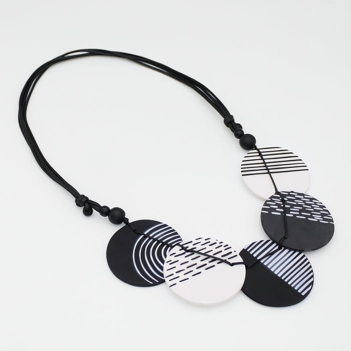 Black Harlowe Round Disc Necklace - Sylca Designs - Chunky Jewelry