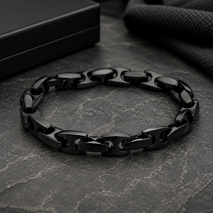 Black Stainless Steel Marina Chain Link Bracelet