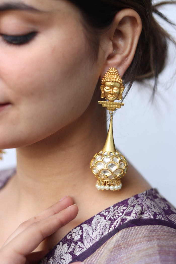 Budha Statement Gold Plated Earrings