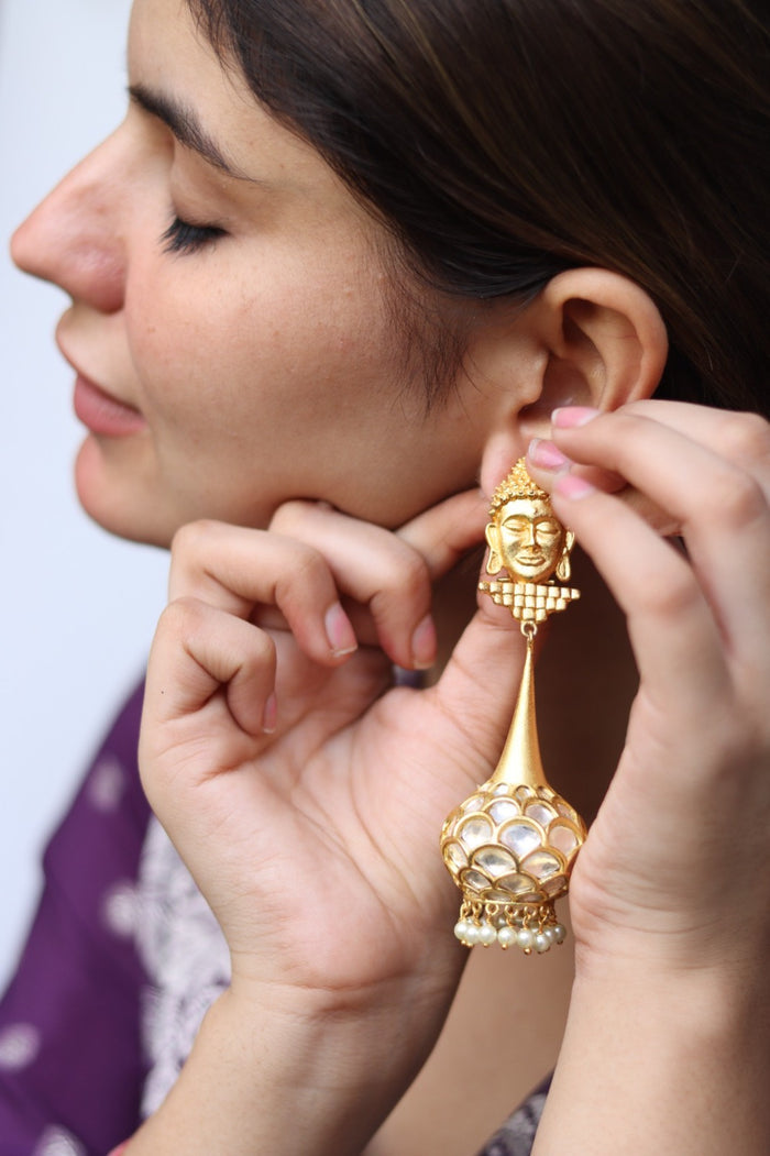 Budha Statement Gold Plated Earrings