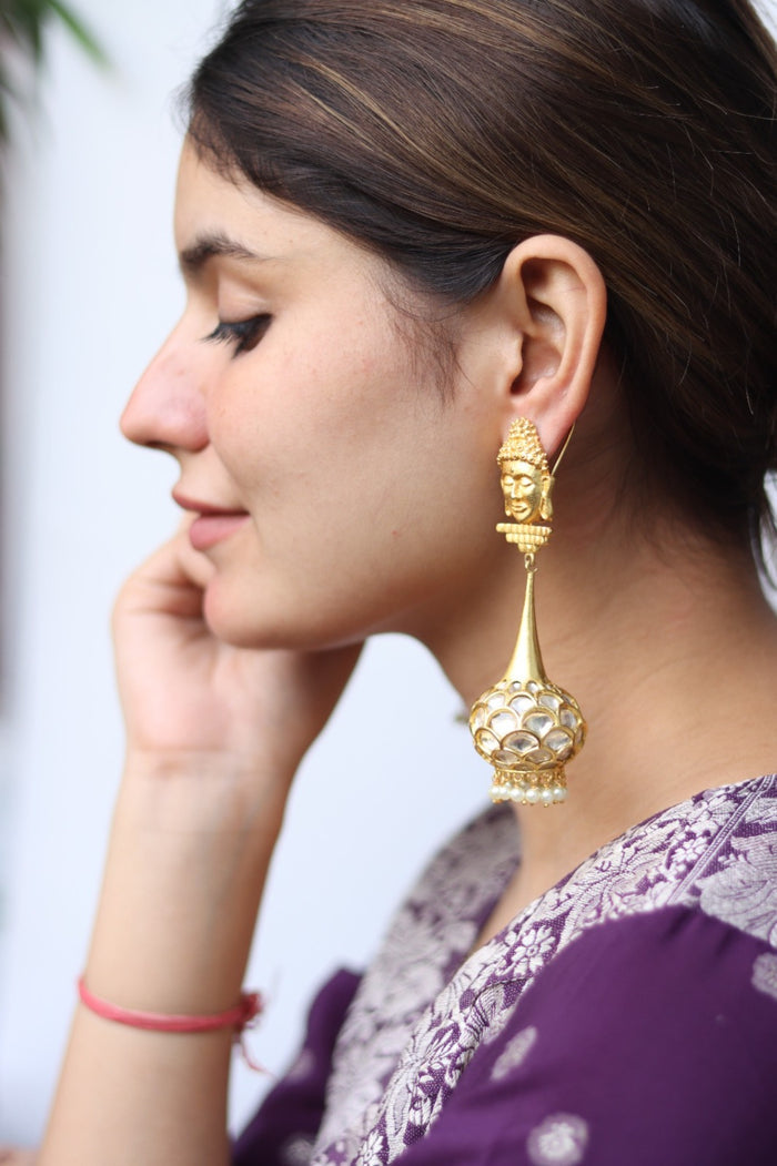 Budha Statement Gold Plated Earrings