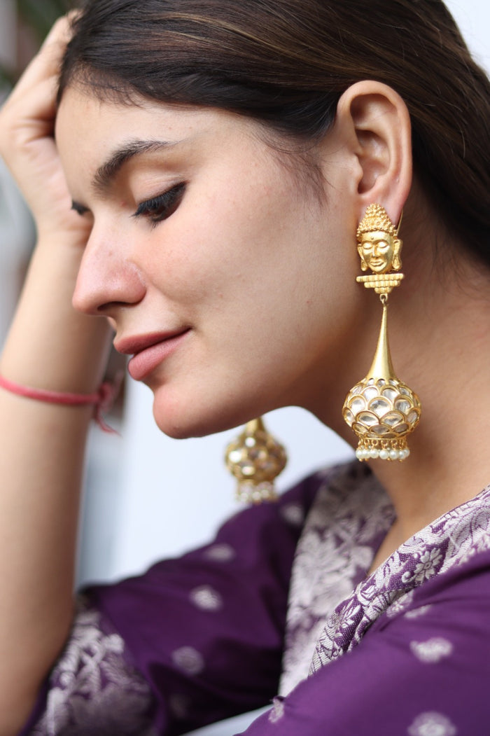 Budha Statement Gold Plated Earrings