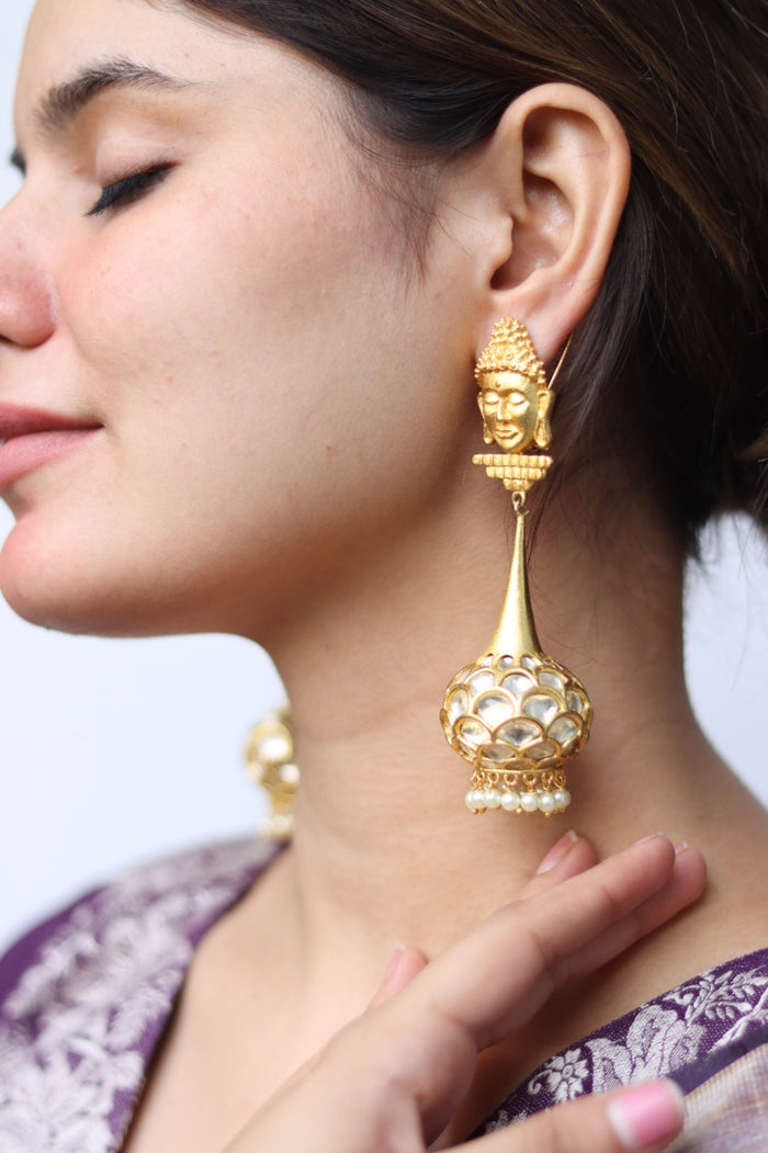 Budha Statement Gold Plated Earrings