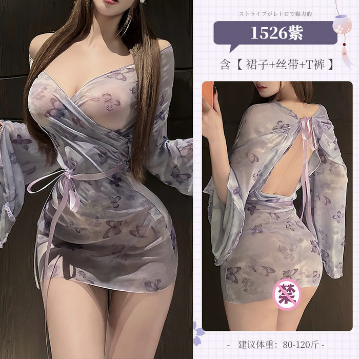 Sheer kimono robe fabric detail